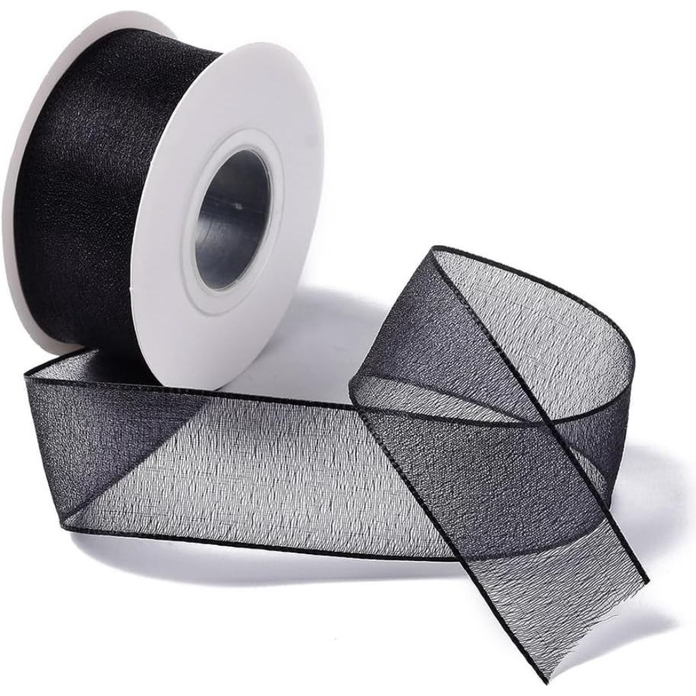 Organza Ribbon Spool - 1 inch zwart organza lint, bedraad,