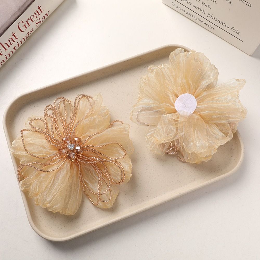 Crystal Mesh Fabric - Organza Bloemenpatch met Kristalversiering, Geborduurde Bloemenstof,