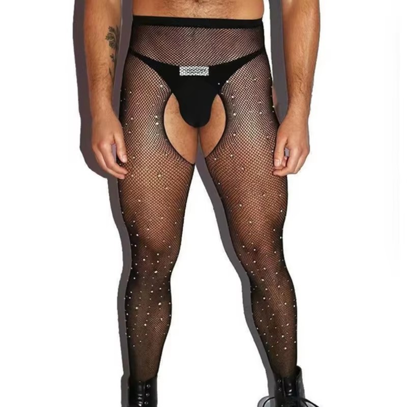 Crystal Mesh Fabric - Herensokken met open kruis, visnet panty's,