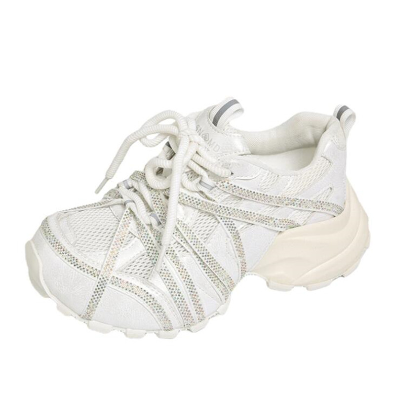 Crystal Mesh Fabric - 7CM Chunky Sneakers Dames Casual Schoenen