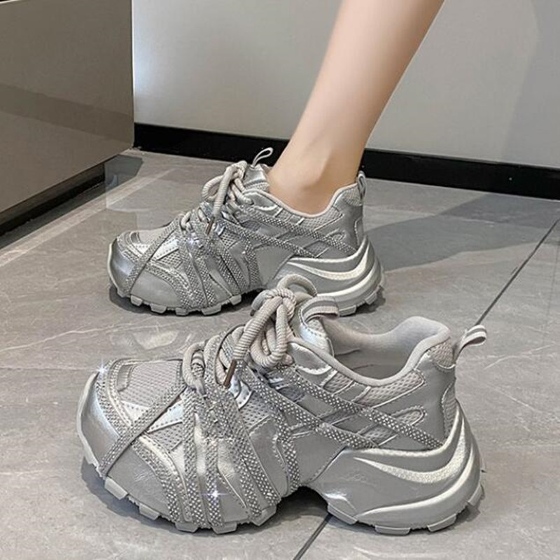 7CM Chunky Sneakers Dames Casu - Crystal Mesh Fabric recensie en prijs